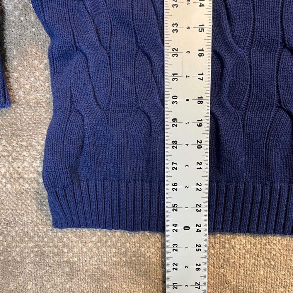 Polo Ralph Lauren Mens XL Blue Cable Knit Cotton Crewneck Sweater Pony Logo - Picture 6 of 6